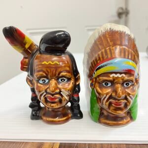 Ceramic Indigenous Chief & Brave Salt & Pepper Shakers AAA3499DT